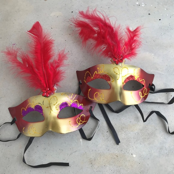 New year Party Mask Light Up Red Feather Disco - Picture 3 of 8